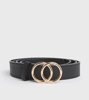 New Look Curves Black Leather-Look Double Circle Belt